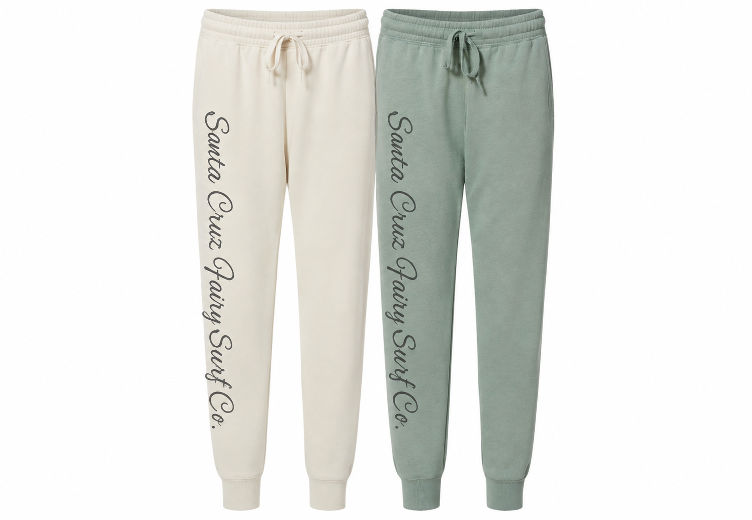 Santa Cruz Fairy Surf Co jogger mockup in cream and sage green