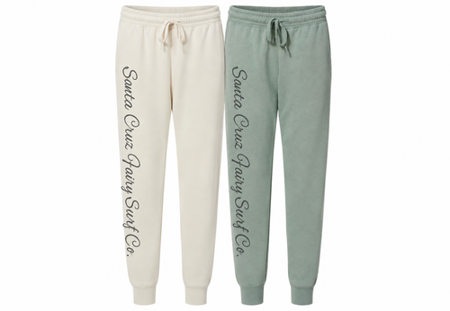Santa Cruz Fairy Surf Co jogger mockup in cream and sage green